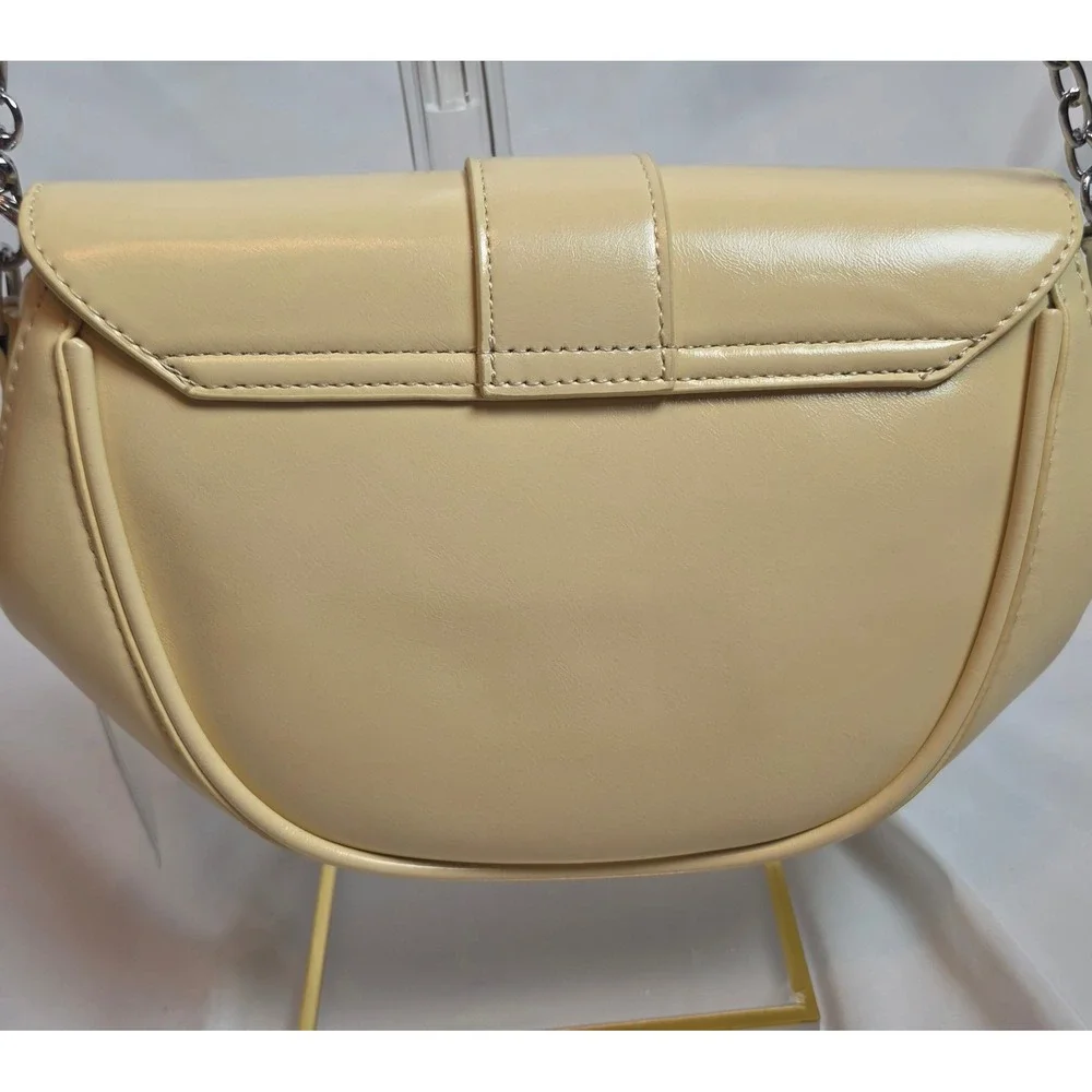 A9NINE Cream Faux Leather Saddle Shoulder Bag Silver V Hardware New With Tags